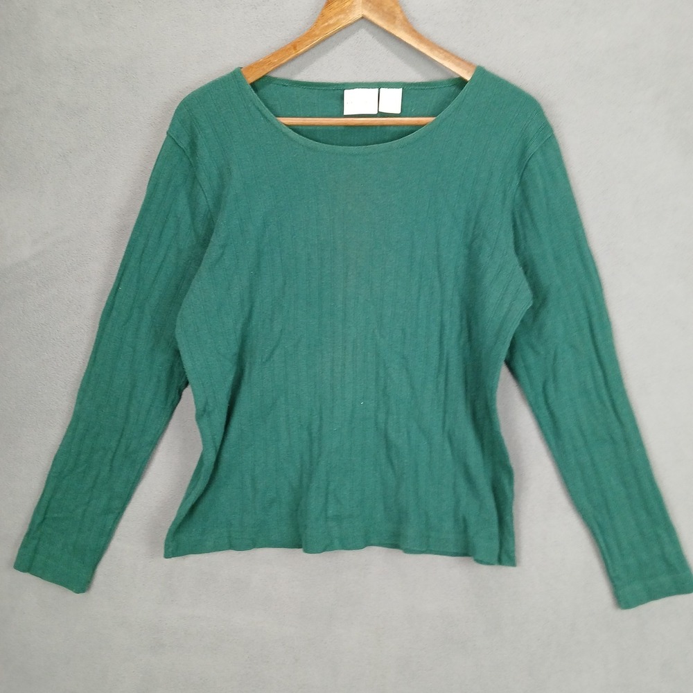 Partners‎ Sweater Womens Medium Green Cotton Ribbed Knit Classic Round Neck